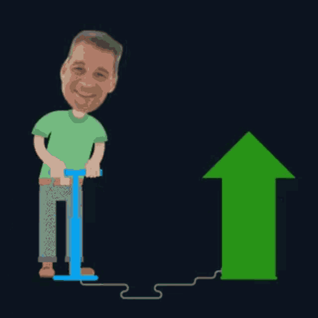 a man is pumping a green arrow up .
