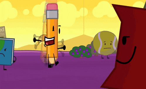 a pencil and a tennis ball are standing next to each other in a cartoon scene