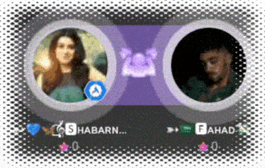a woman and a man are in circles with shaharn and fahad written on them