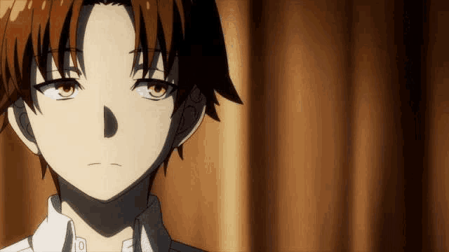 a close up of a young boy 's face with a shadow on his face .