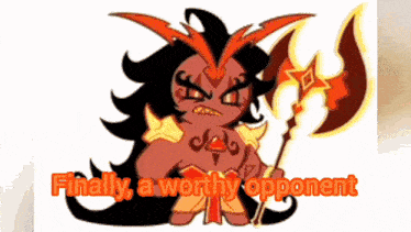a cartoon character with an axe and the words finally a worthy opponent below him