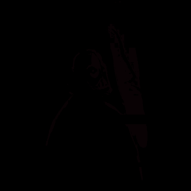 a black and white painting with red stripes