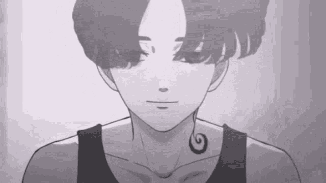 a black and white drawing of a person with a tattoo on their neck .