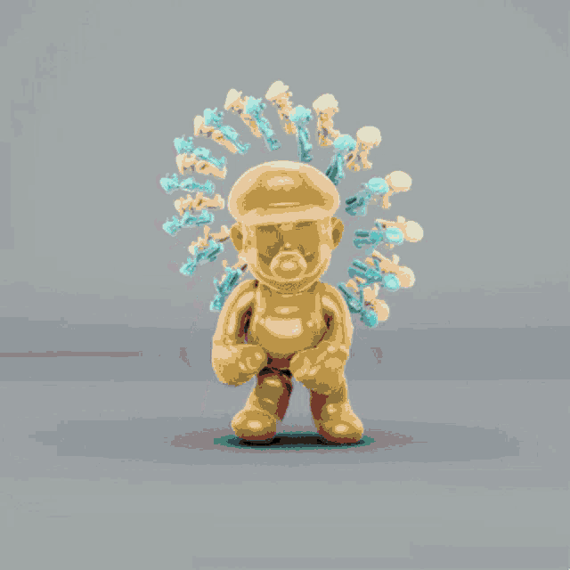 a pink mario figurine with flowers around his head