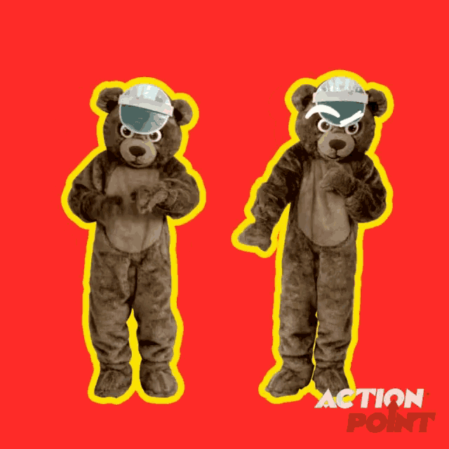 a teddy bear wearing a helmet and horns is standing next to another teddy bear wearing underwear