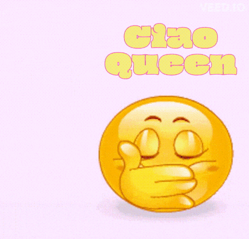a cartoon smiley face with a heart and the words ciao queen