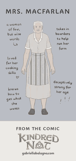 a poster for mrs. macfarlan from the comic kindred nat