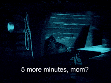 a black and white photo of a monster with the words 5 more minutes mom below it