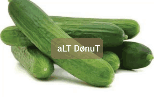 a bunch of cucumbers are stacked on top of each other with alt donut written above them
