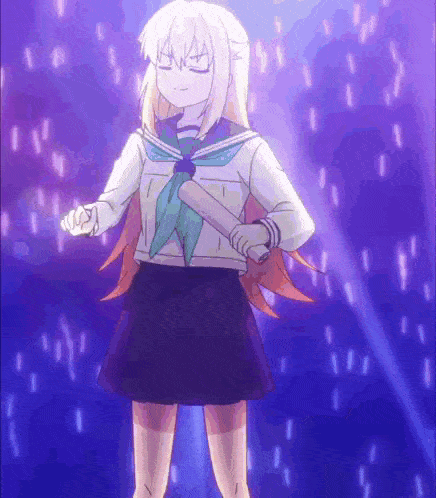 a girl in a school uniform is holding a baseball bat