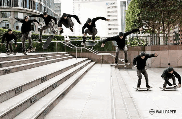 a skateboarder is doing a trick on a set of stairs