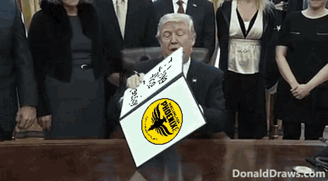 donald draws.com shows a man signing a paper