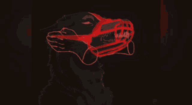 a drawing of a dog with a muzzle on