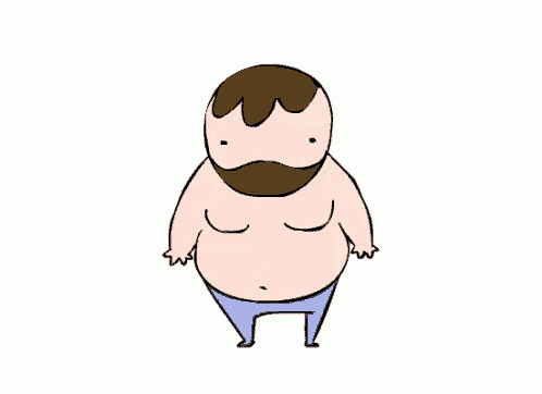 a cartoon drawing of a shirtless man with a beard waving