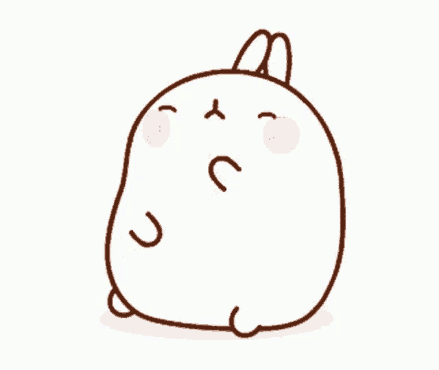 a cartoon drawing of a rabbit with its mouth open and a pink nose .