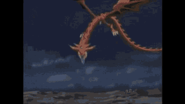 a cartoon of a dragon flying through the air with a glowing sun in its mouth .