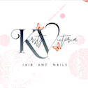 a logo for a hair and nails salon with the letter k and a butterfly .