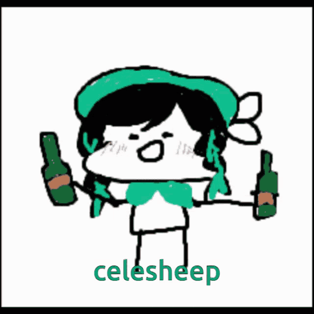 a drawing of a person with celesheep written on the bottom
