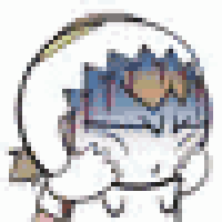 a cartoon character with a crown on his head is looking at something .