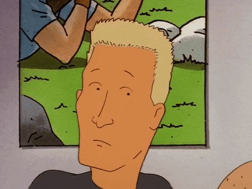 a cartoon of a man with a very short haircut