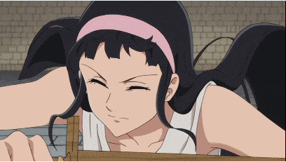 a girl with black hair and a pink headband