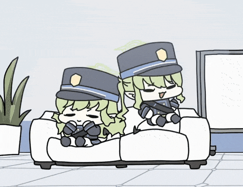 a cartoon of two girls sitting on a couch with their eyes closed