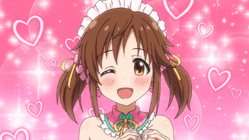 a girl in a maid outfit surrounded by hearts