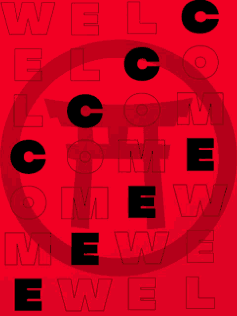 a red background with black letters that says welcome