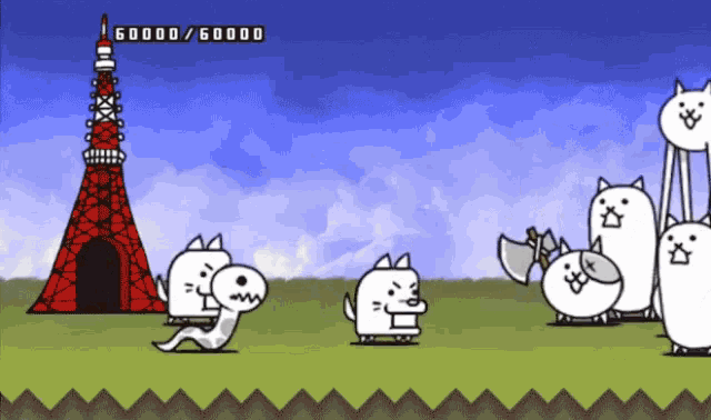 a video game with a tower in the background and a score of 50000/50000