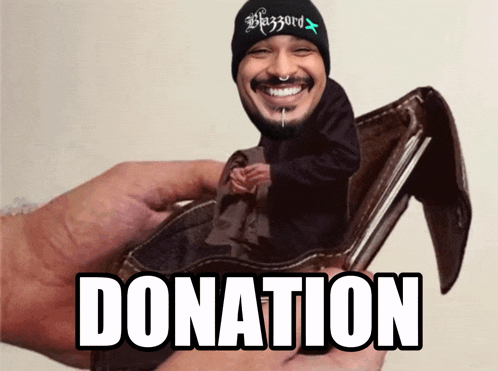 a hand is holding a wallet with a picture of a man in it and the word donation on it