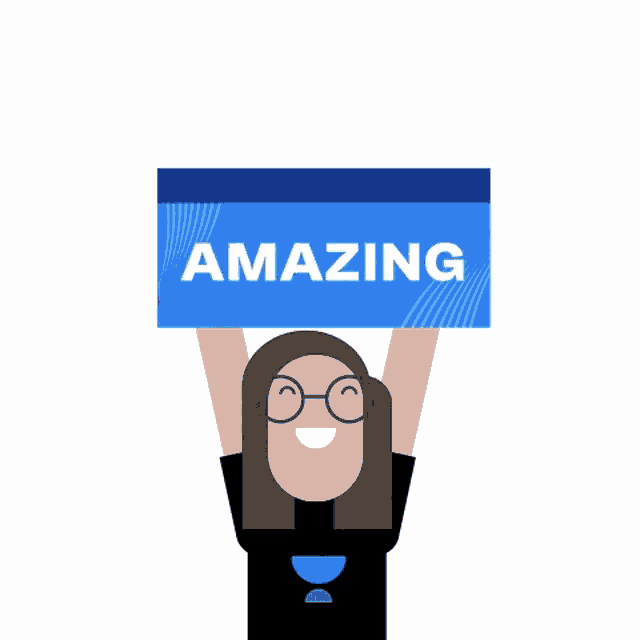 a woman is holding a sign that says amazing