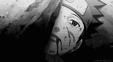 a black and white drawing of a naruto character with blood coming out of his nose .