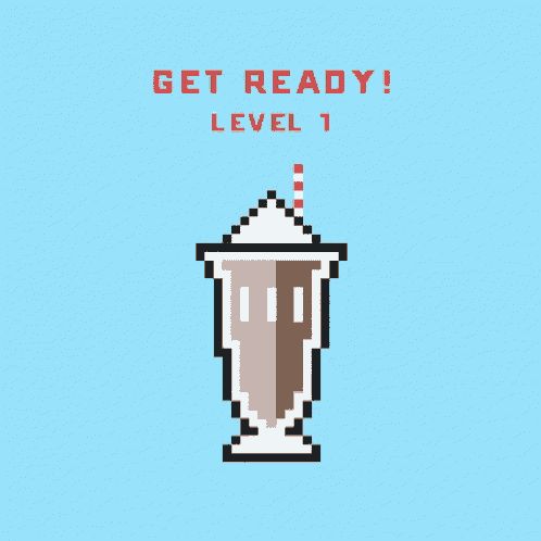 a pixel art of a milkshake with the words game over retry yes and no