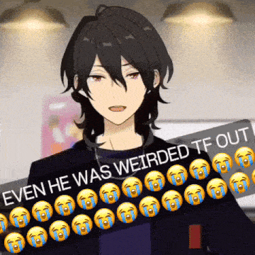 a picture of a boy with a caption that says ' when he was weirded tf out ' on it