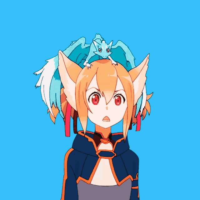 a girl with a dragon on her head looks surprised