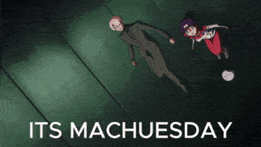 a man and a girl are laying on the ground with the words its machuesday below them