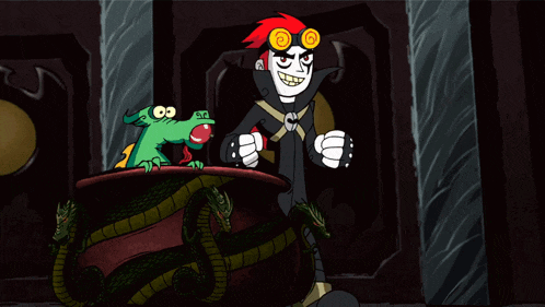 a cartoon of a man and a dragon with a sword