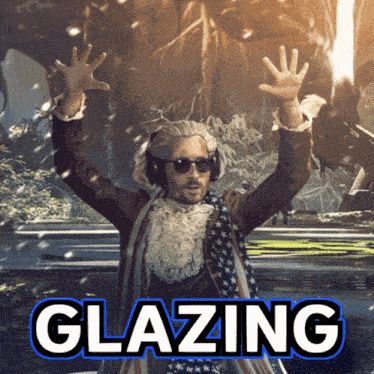 a man wearing headphones and an american flag scarf is standing in front of the word glazing