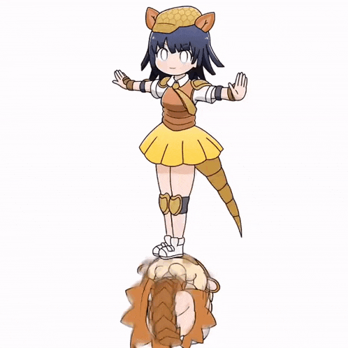 a cartoon drawing of a girl with armadillo ears and a yellow skirt