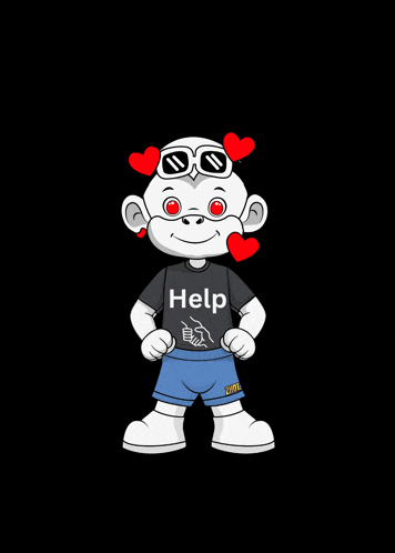 a cartoon character wearing sunglasses and a help shirt