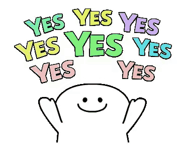 a cartoon character with a smiley face and the words yes yes yes yes yes .