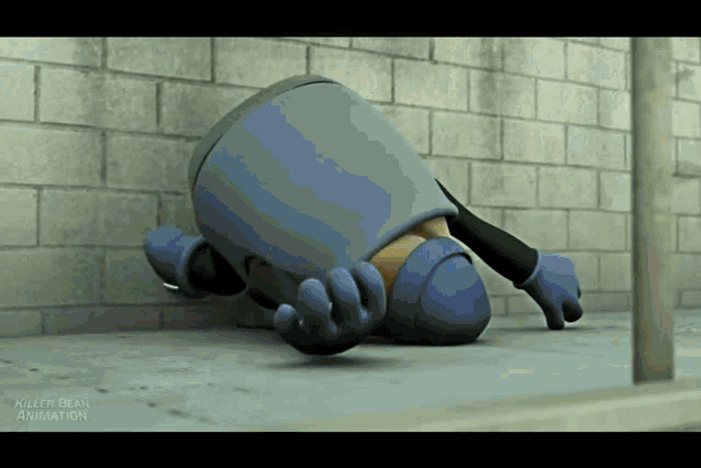 a killer bean animation shows a cartoon character crawling on the ground