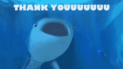 a whale shark is swimming in the ocean with the words thank you written below it