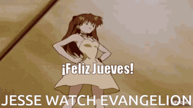 a cartoon of a girl with the words jesse watch evangelion