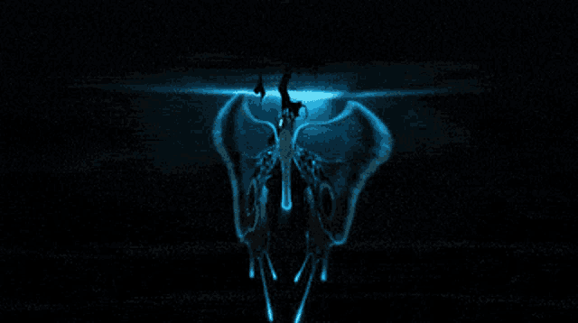 a computer generated image of a butterfly with a blue light coming out of its mouth