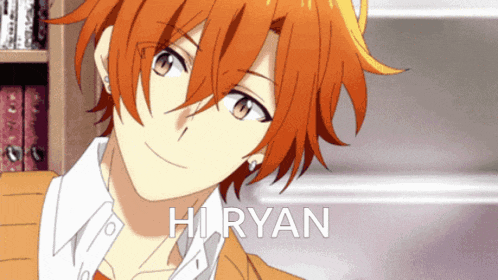a close up of a person 's face with the name hi ryan on the bottom