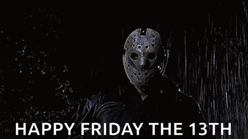 jason voorhees from friday the 13th is holding a knife in the rain while wearing a hockey mask .