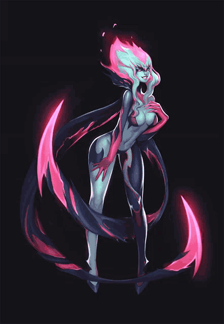 a drawing of a woman with glowing hair and a black background