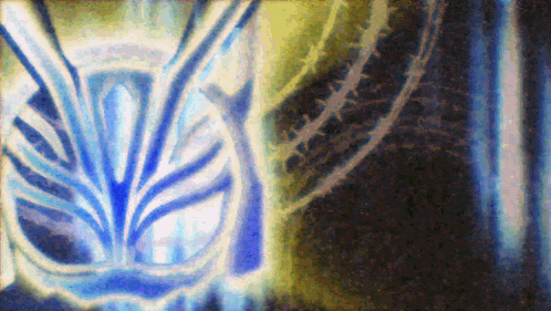 a painting of a blue and white circle with spikes