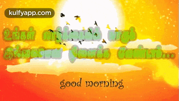 a good morning message in a foreign language with birds flying in the sky